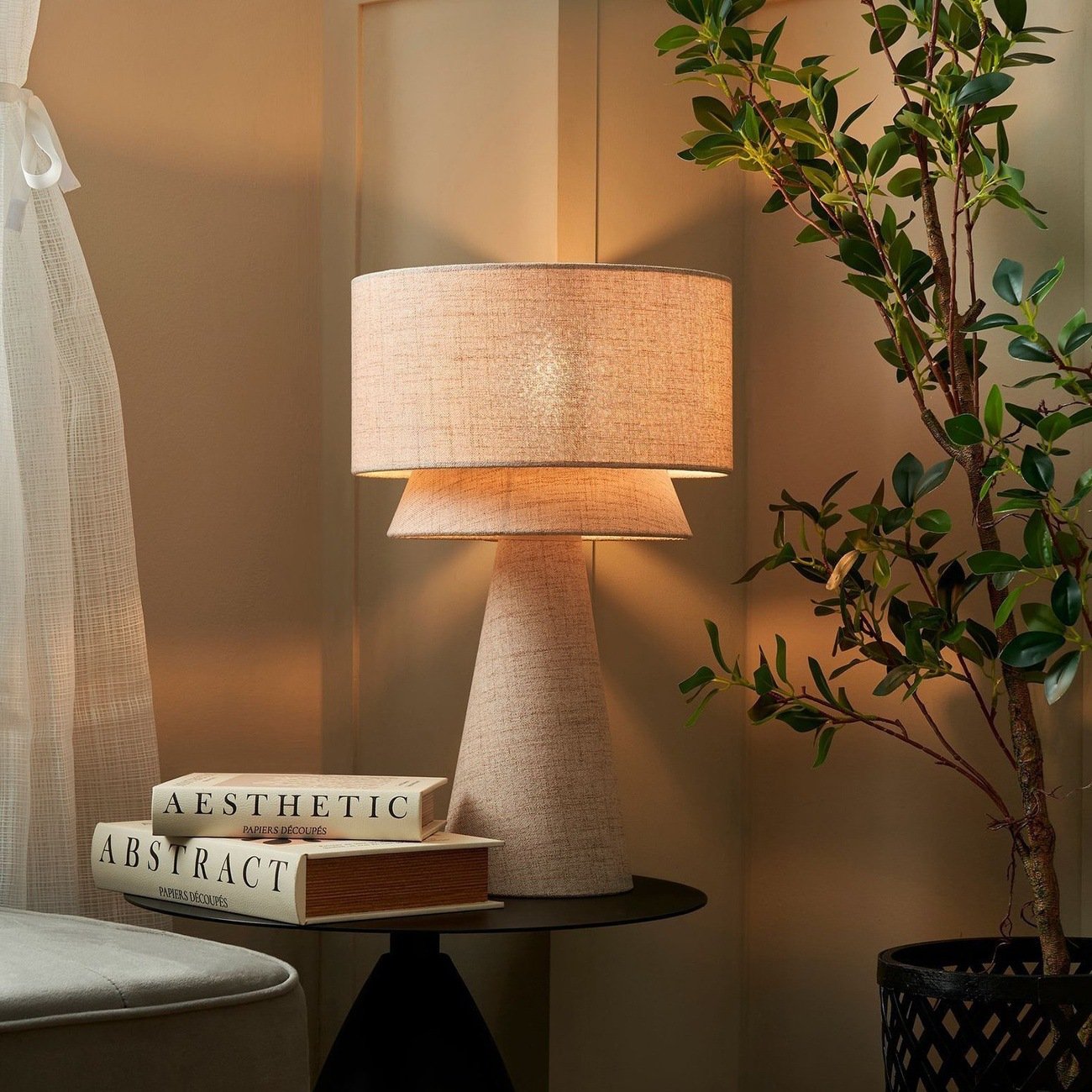 Wabi-sabi style fabric table lamp; a design-forward, atmospheric bedside light perfect for creating a cozy ambiance in bedrooms, guesthouses, or model homes. - Image 3