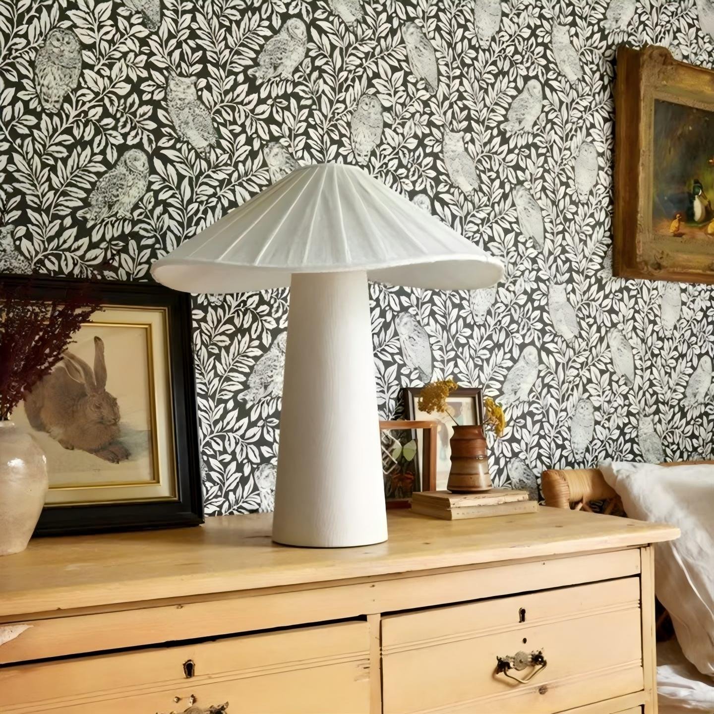 Creative Nordic-style model home modern bedroom minimalist bedside table lamp; suitable for villas, guesthouses, hotels, and studies—fabric mushroom lamp. - Image 2