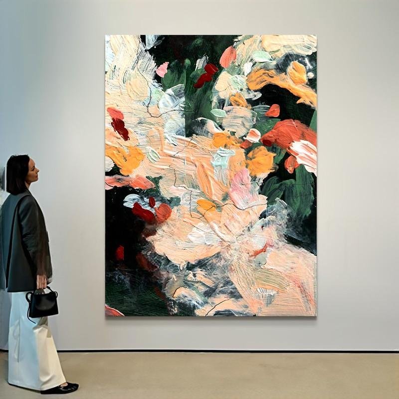 Oversized Mid-Century Modern 3D Textured Abstract Floral Oil Painting – Bold Expressionist Impasto Canvas Wall Art - Image 3