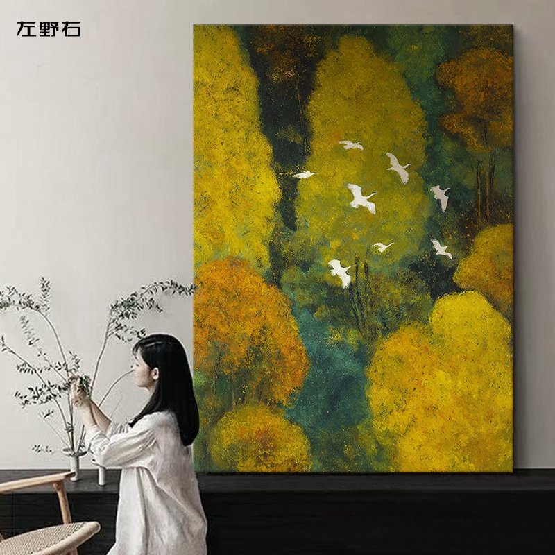 Egrets in the Golden Forest" Abstract Impressionist Oil Painting - Image 4