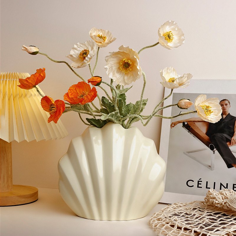 Premium Ceramic Ocean Shell Vase | Ceramic Scallop Shell Fluted Floral Vessel - Image 3