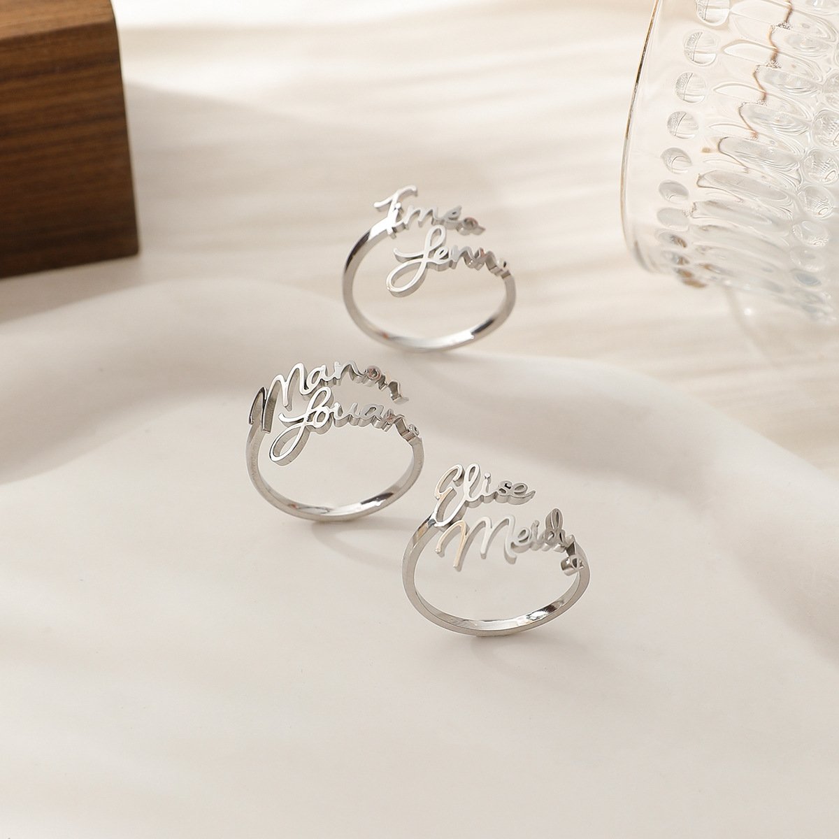 Personalized Double Cursive Name Adjustable Ring - Image 3