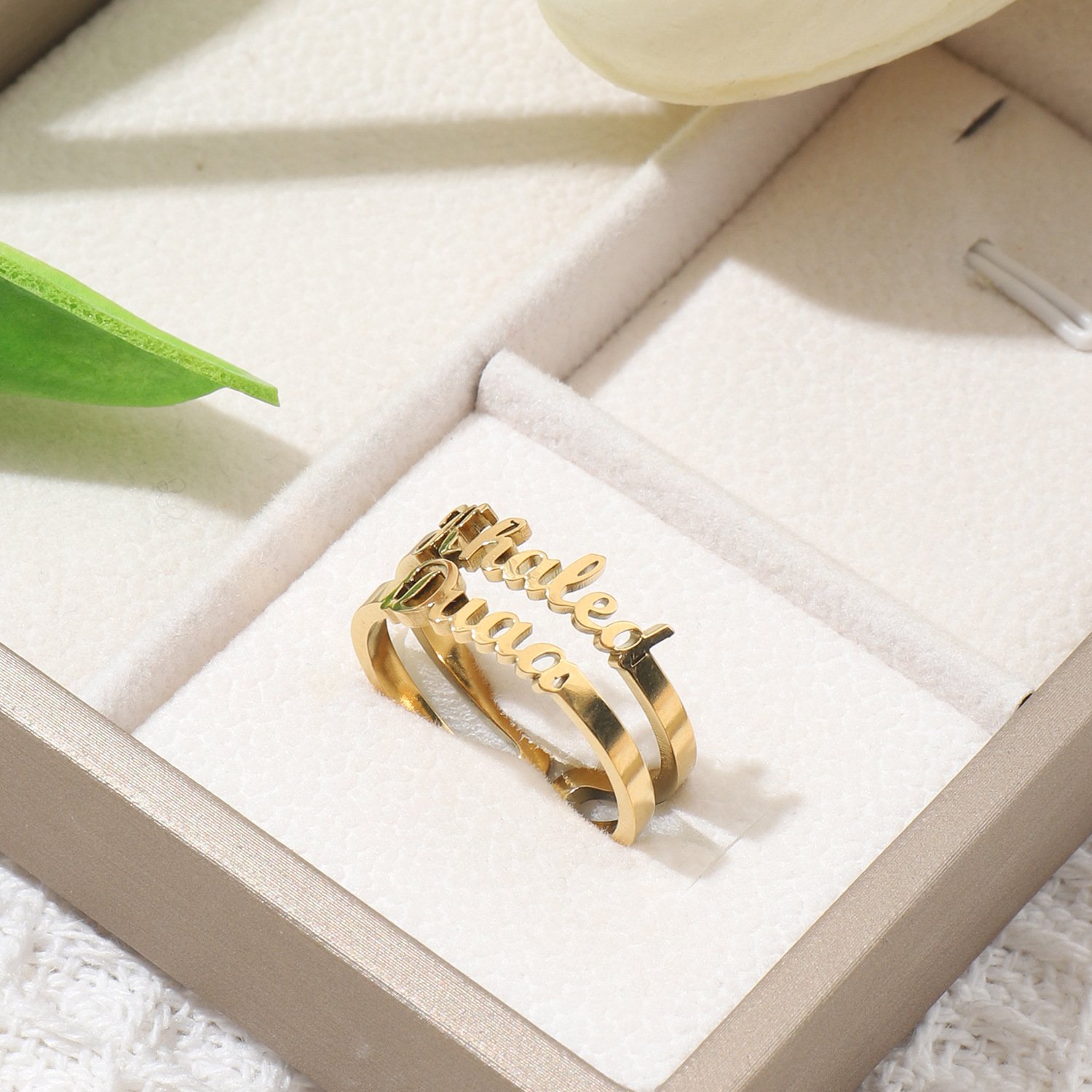 Custom Two Names Double Band Open Ring - Image 3