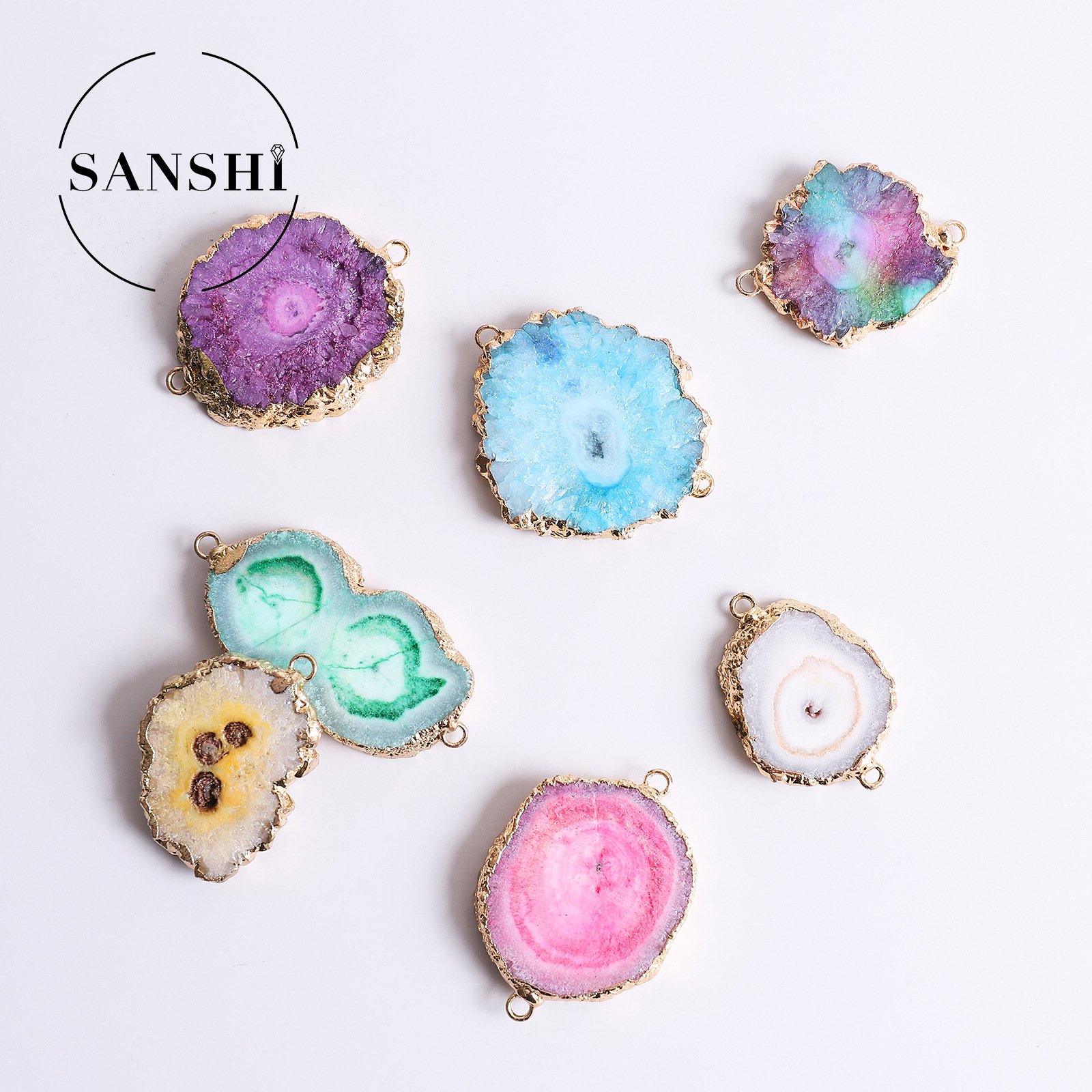 Natural Druzy Geode Agate Slice Connector Collection - Image 2