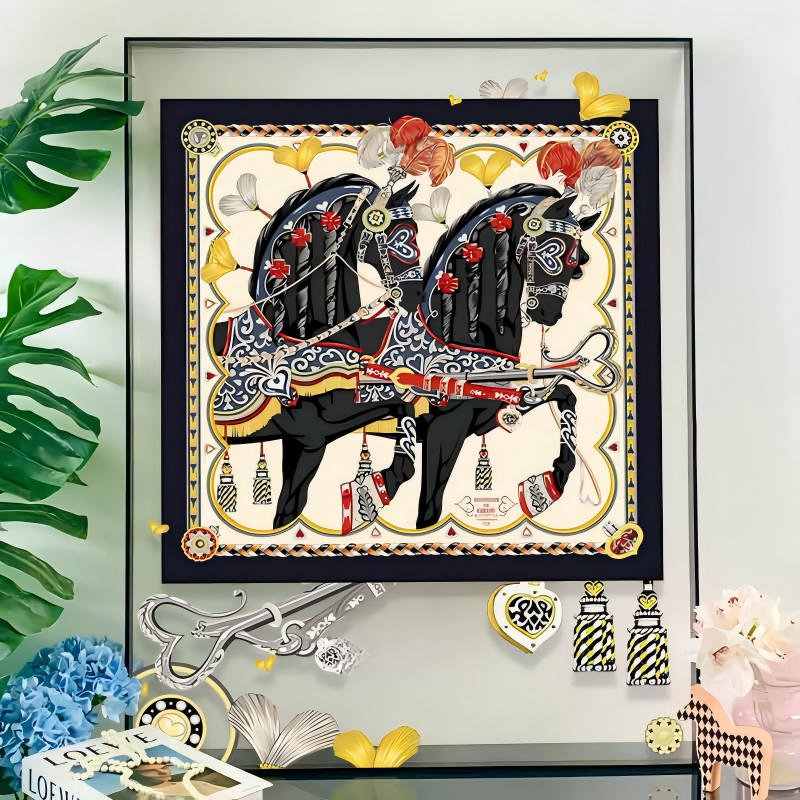Luxury Medallion Silk Scarf Framed Wall Art, 3D Floating Acrylic Panel Home Decor - Image 2