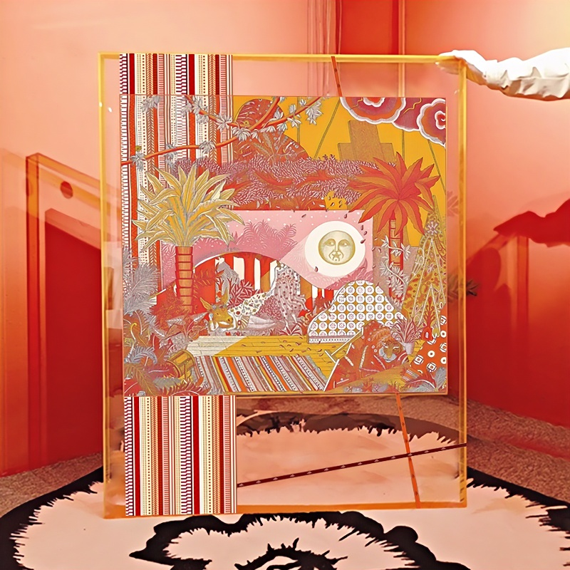 Mystical Tropical Safari Silk Scarf Wall Art, 3D Asymmetrical Floating Shadow Box Decor - Image 2