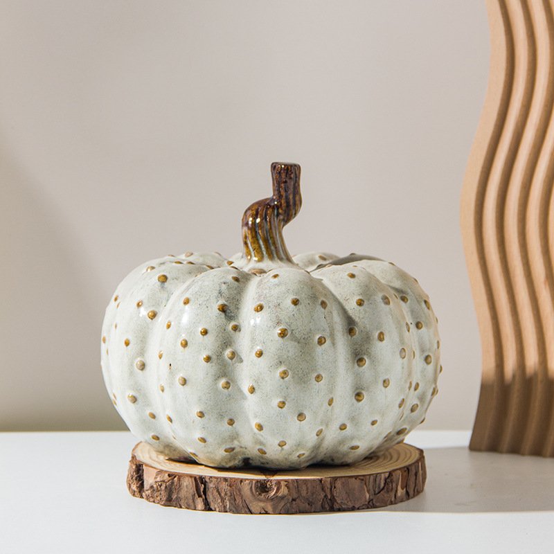 Country Cottage Dotted Oatmeal Ceramic Pumpkin - Image 3