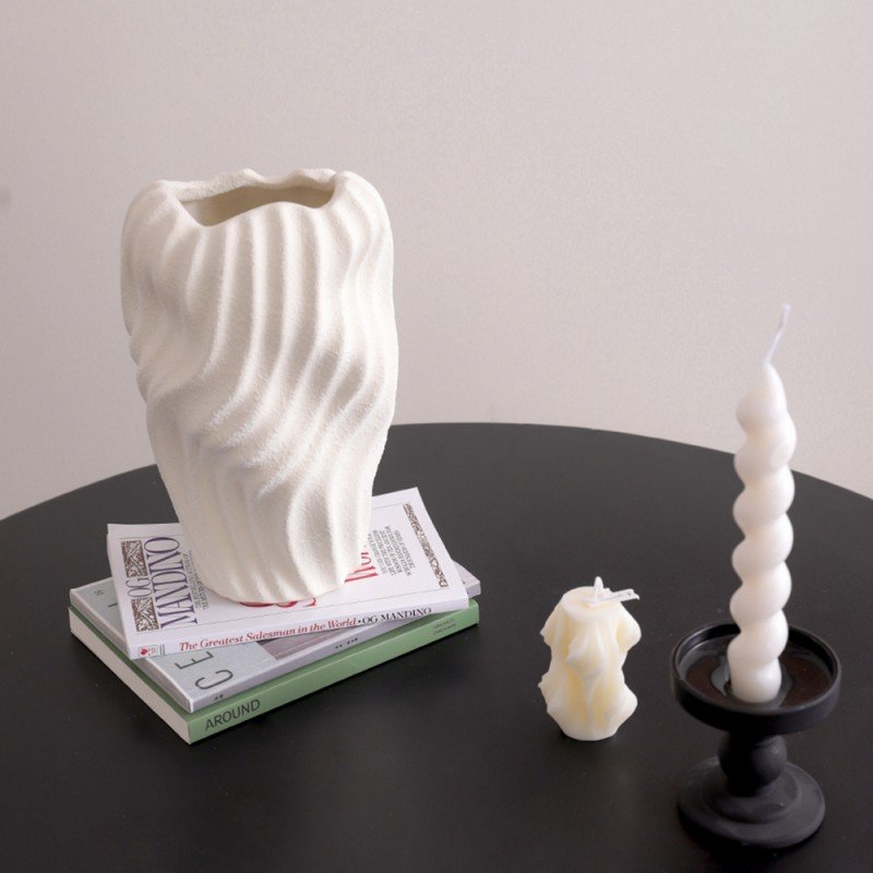 Nordic Sculptural Ocean Wave Ceramic Vase | Matte Textured Minimalist Flowing Vessel - Image 3