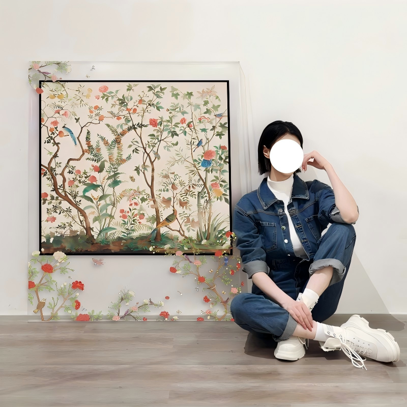 Abstract Geometric Silk Scarf Wall Art, 3D Floating Acrylic Shadow Box Minimalist Decor - Image 2