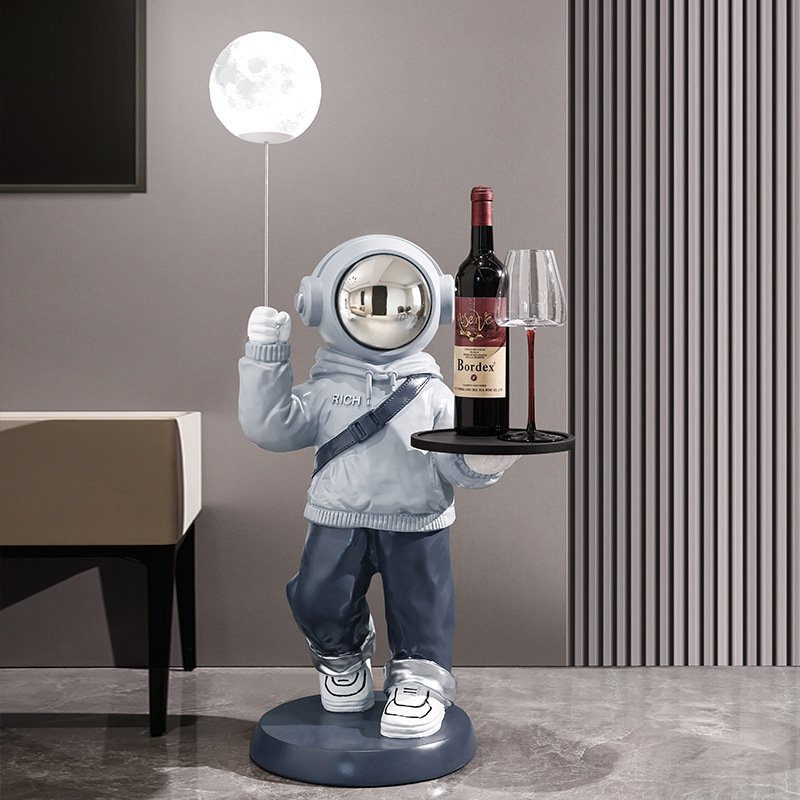 Cosmic Voyager "Rich" Astronaut Floor Sculpture | Luxury Moon Lamp & Valet Tray Stand - Image 2
