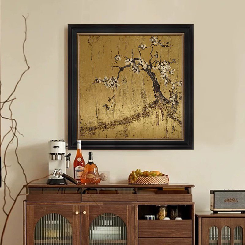 Hand Painted Gold Leaf Plum Blossom Chinoiserie Wall Art - Image 2