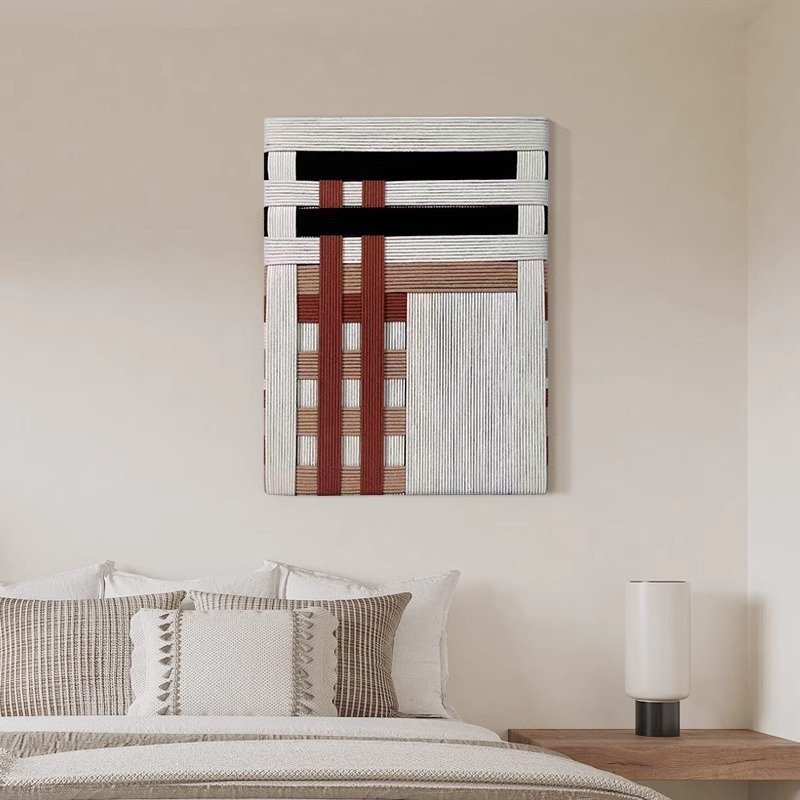 Minimalist Fiber String Abstract Wall Installation Japandi Neutral Tapestry Canvas - Image 2