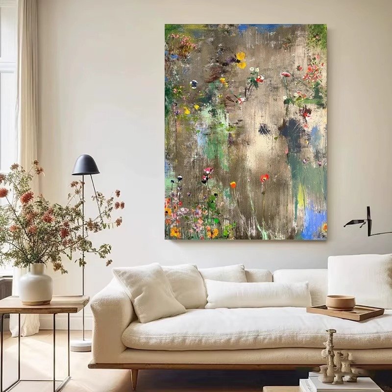 Textured Metallic Wildflower Meadow Oil Painting, 3D Gold Botanical Canvas Wall Decor - Image 5