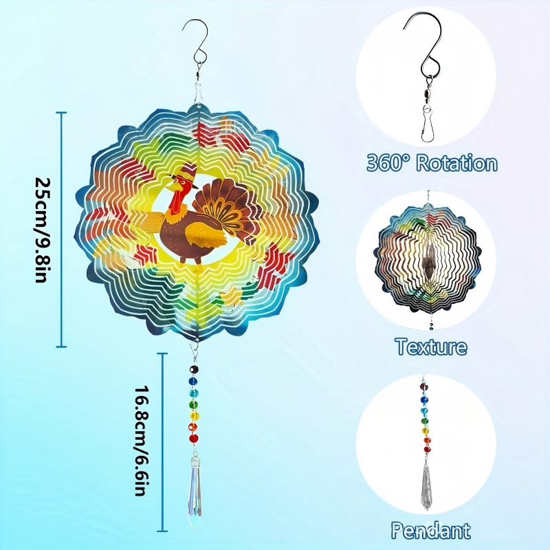 Festive Thanksgiving Turkey 3D Kinetic Metal Wind Spinner Autumn Outdoor Hanging Garden Decor - Image 5