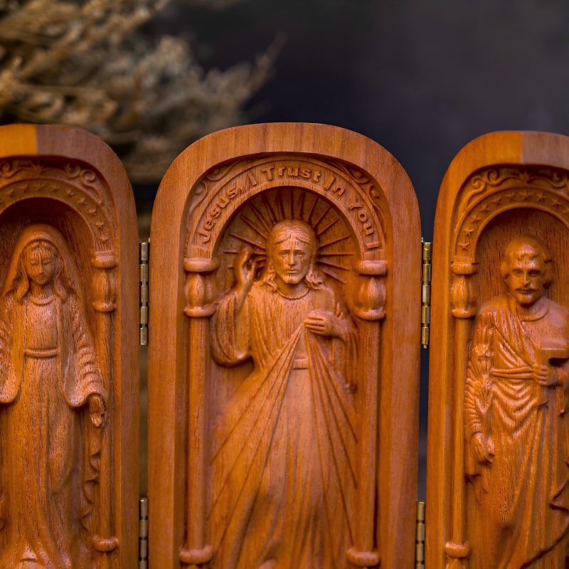 Holy Family Folding Triptych Pocket Shrine Portable Travel Prayer Altar - Image 5
