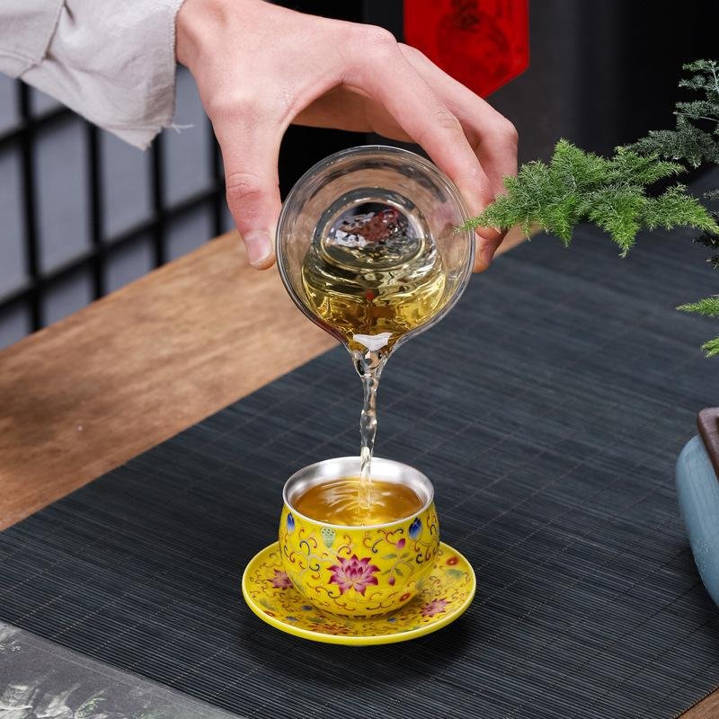 Premium Enamel-Style Porcelain & Silver Teacup Set - Image 4