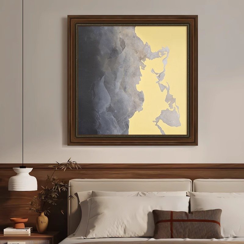 100% Hand-Painted Liquid Gold Ink Mixed Media Abstract Canvas Wall Art Walnut Framed - Image 5