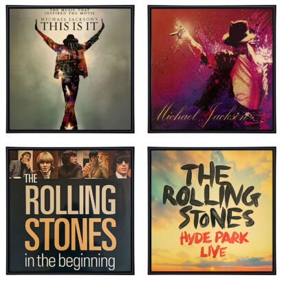 Square vintage music album poster wall art, Michael Jackson and The Rolling Stones rock band album cover prints set of four