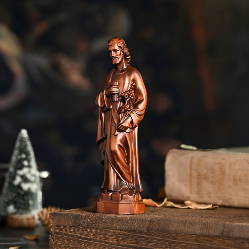 Saint Joseph the Worker Hand Carved Wooden Statue Catholic Altar Tabletop Decor - Image 5