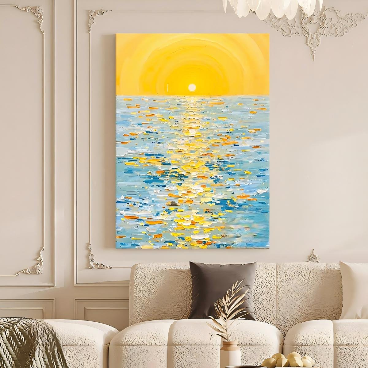 Hand-painted oil painting with textured finish—Monet's *Impression, Sunrise*—direct from the factory; ideal for "cream-style" living room decor or entryway wall art. - Image 3