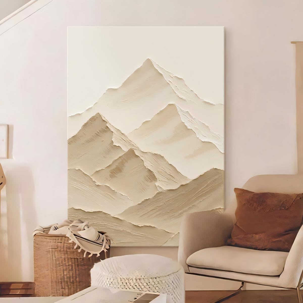 "Cream-style" abstract landscape decorative painting for the living room—featuring a 3D textured "Golden Mountain" design, hand-painted in oil. Direct-from-factory source; suitable for entryways. - Image 4