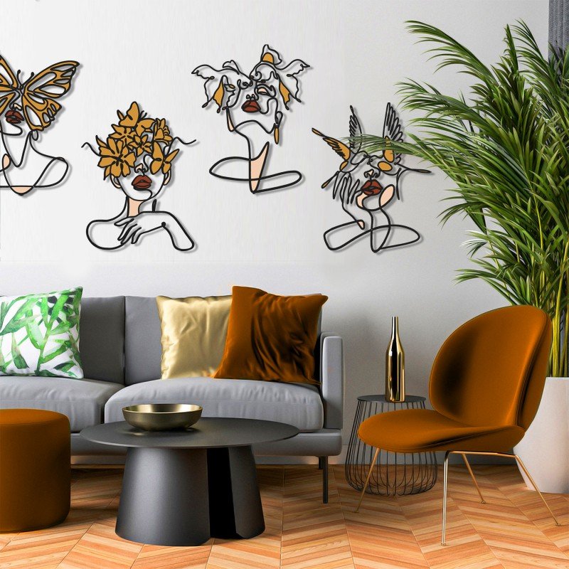 Minimalist Wire Art Female Face Metal Wall Decor (4-Piece Set) - Image 4