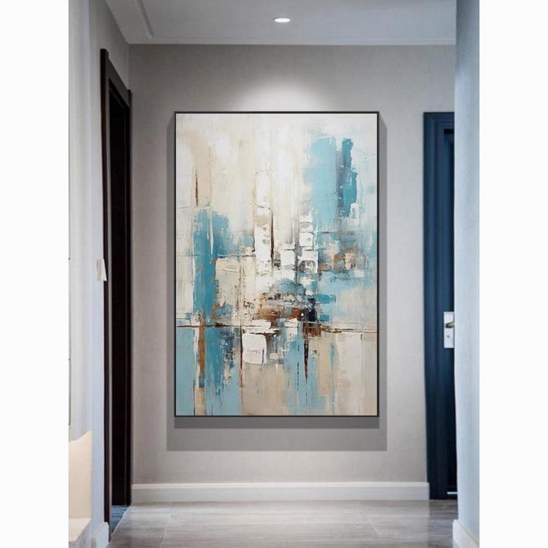 Azure Essence: 100% Hand-Painted Urban Abstract Heavy Impasto Canvas Art - Image 4