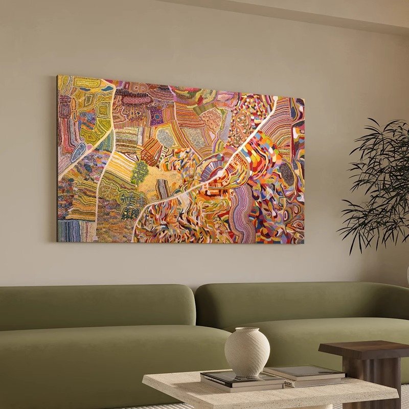 Warm Earth Tone Abstract Line Mosaic Framed Wall Art - Image 3