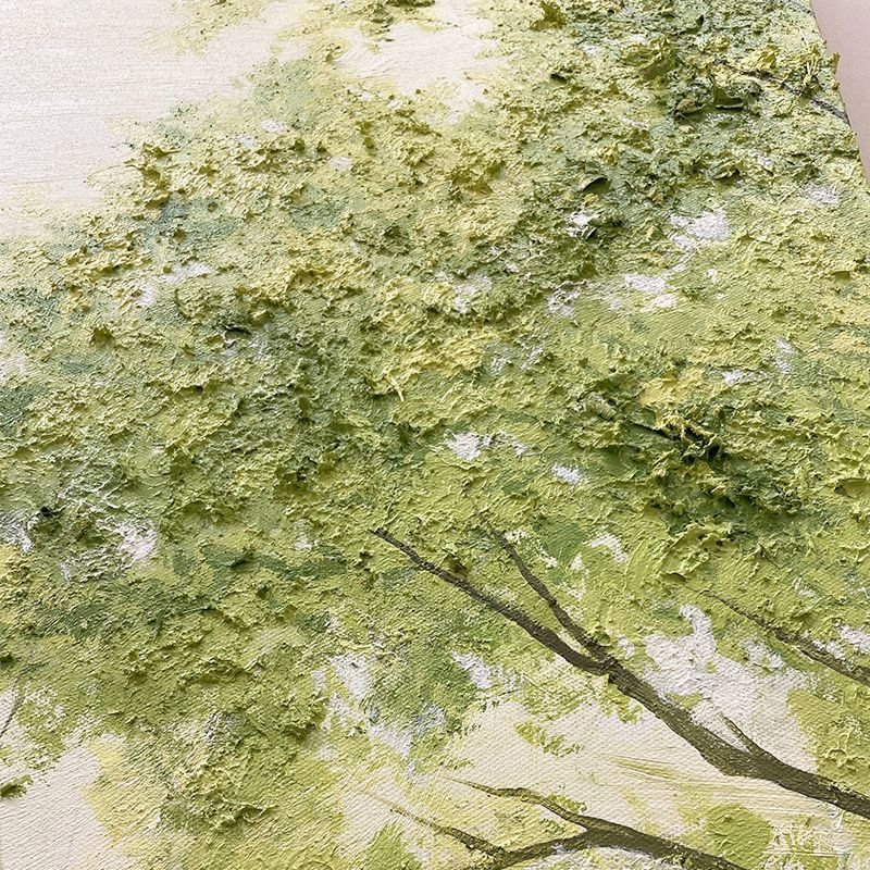 Forest Canopy: 100% Hand-Painted Vertical Heavy Impasto Green Tree Canvas Art - Image 4