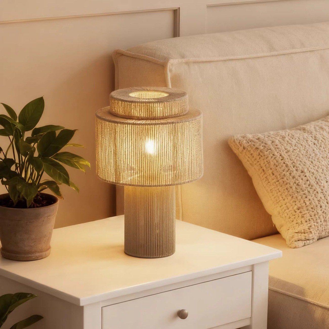 Japanese-style vintage hemp rope table lamp; Wabi-sabi/mid-century modern aesthetic; creative ambient lighting for homestays, hotels, living rooms, and bedside tables. - Image 4
