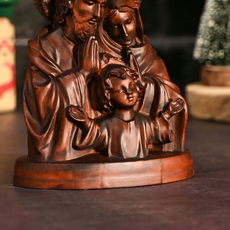 Handcrafted Holy Family Wooden Bust Statue - Catholic Christmas Nativity & Devotional Sculpture - Image 5