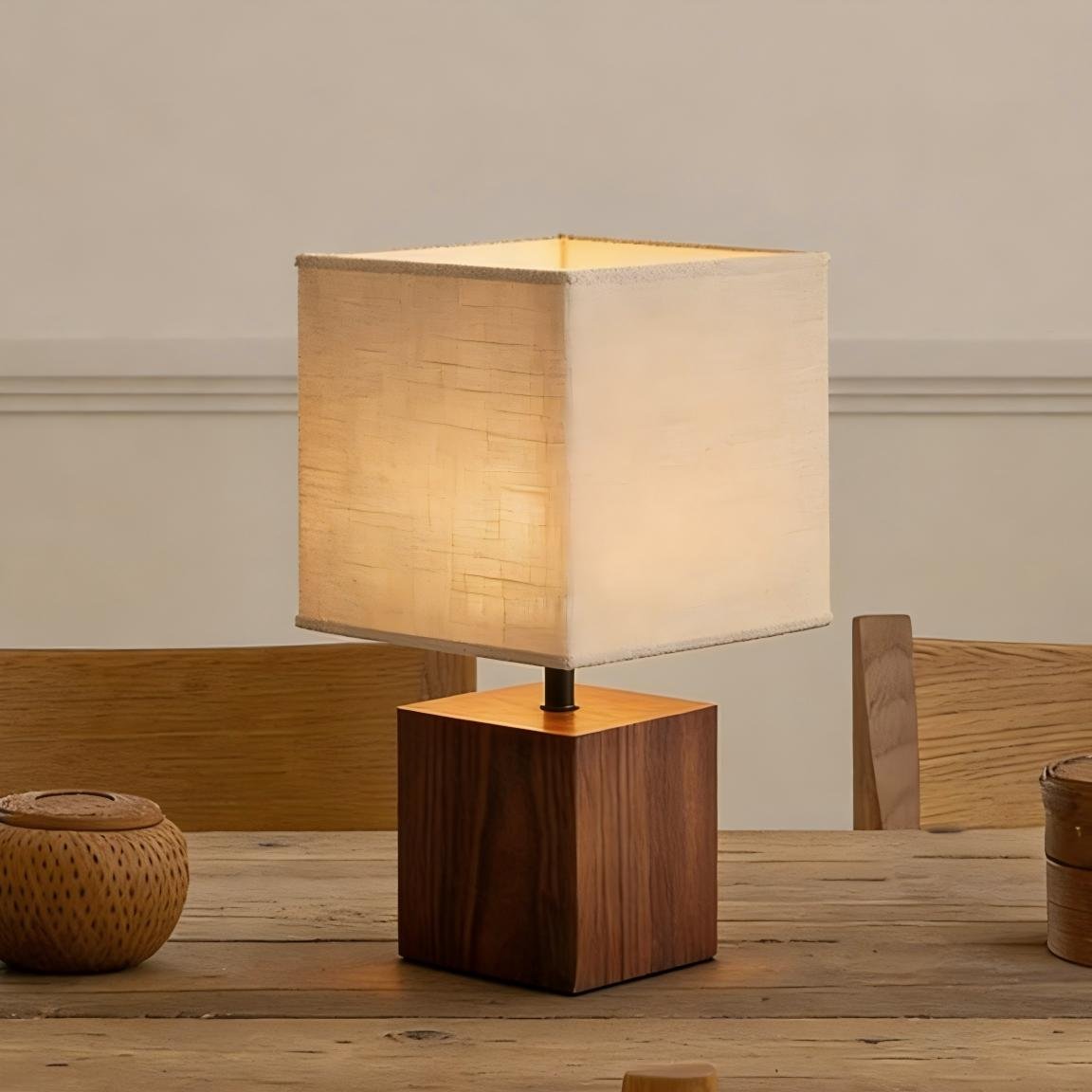 Retro Bedside Table Lamp – Wabi-Sabi Style Solid Wood Lamp for Living Room, Bedroom, or Entryway; Designer Accent & Ambient Lighting - Image 4