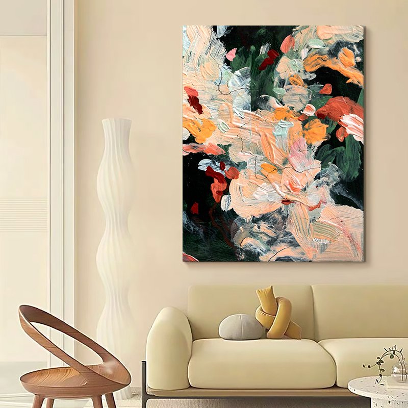 Oversized Mid-Century Modern 3D Textured Abstract Floral Oil Painting – Bold Expressionist Impasto Canvas Wall Art - Image 4