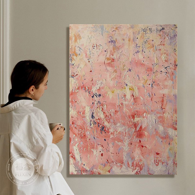 Blush Expressionist Textured Abstract Canvas - Image 4