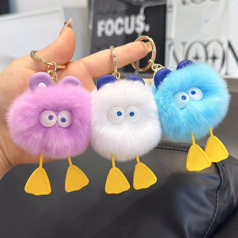 Cute Fluffy Green Duck Pom-pom Keychain, Funny Big-Eye Plush Charm, Car Key & Bag Pendant, Sweet Girl Gift - Image 4