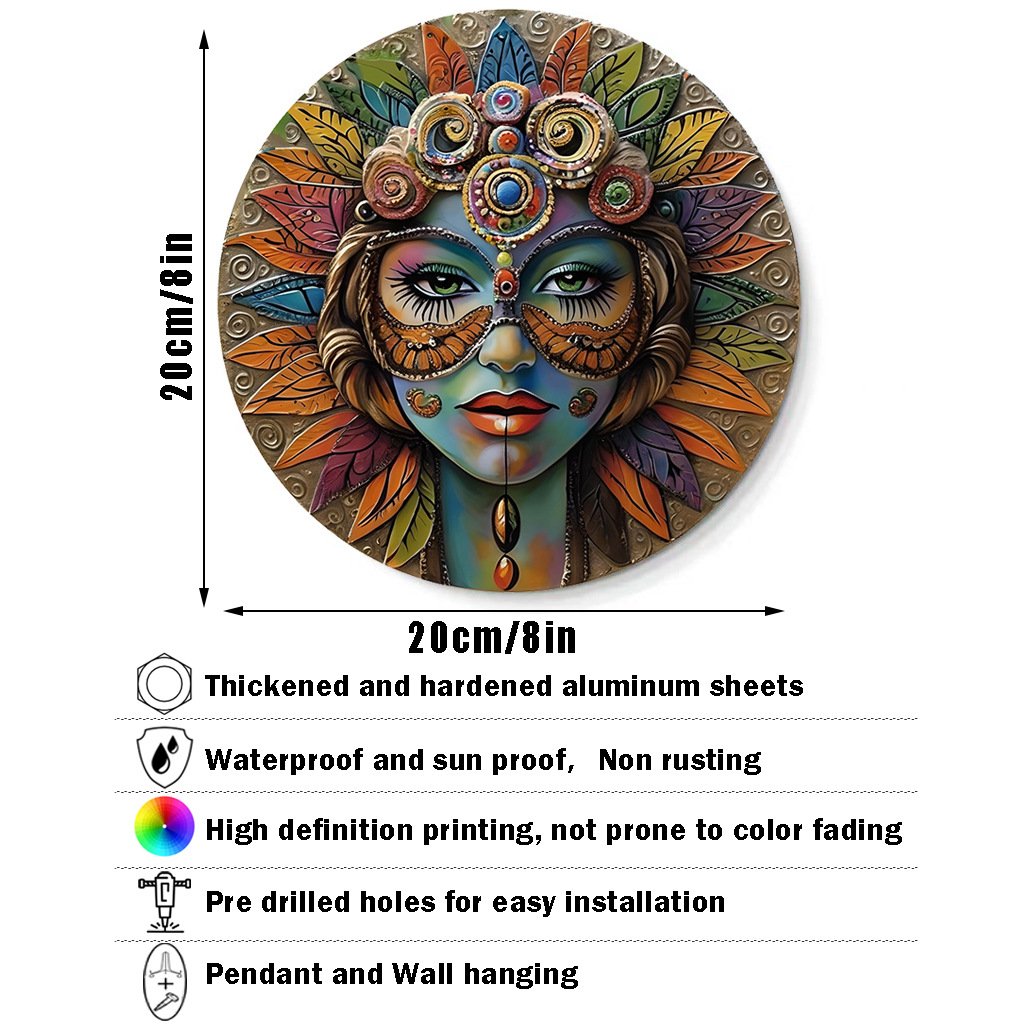 Boho Tribal Woman Face Round Aluminum Metal Sign - Image 4