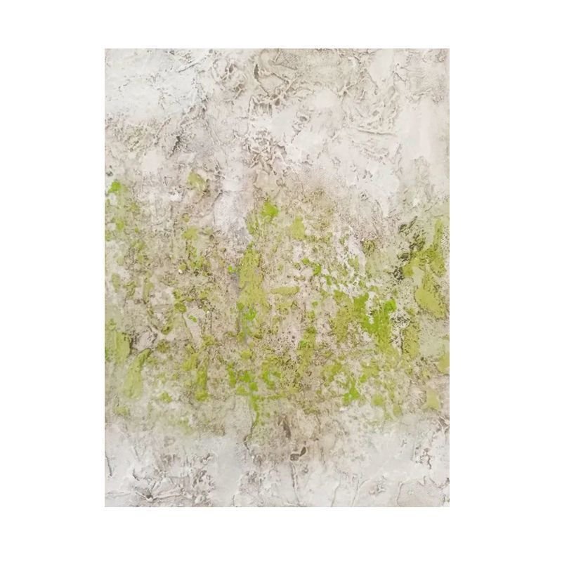 Moss Green Plaster Impasto Abstract Textured Painting | Vertical Japandi Canvas Wall Art - Image 4