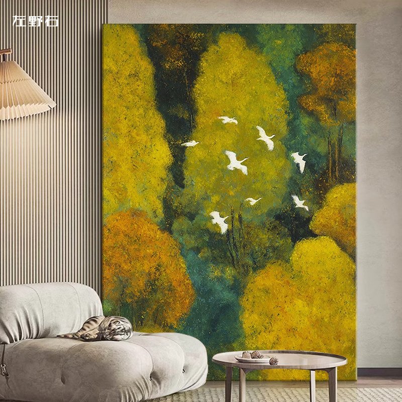 Egrets in the Golden Forest" Abstract Impressionist Oil Painting - Image 5