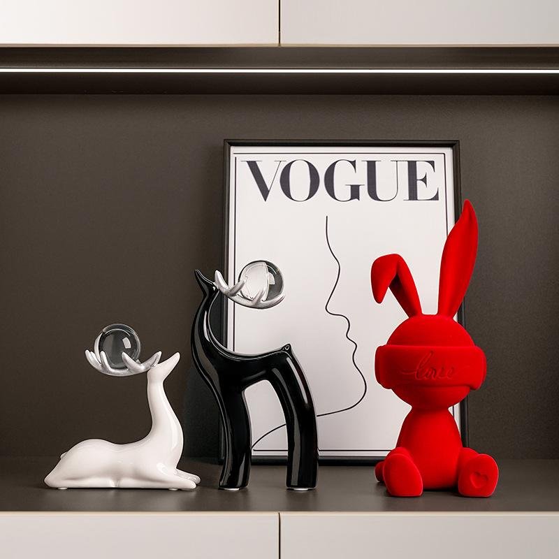 The "Love Blind" Crimson Velvet Flocked Rabbit Sculpture | Nordic Pop-Art Luxury Home Figurine - Image 3