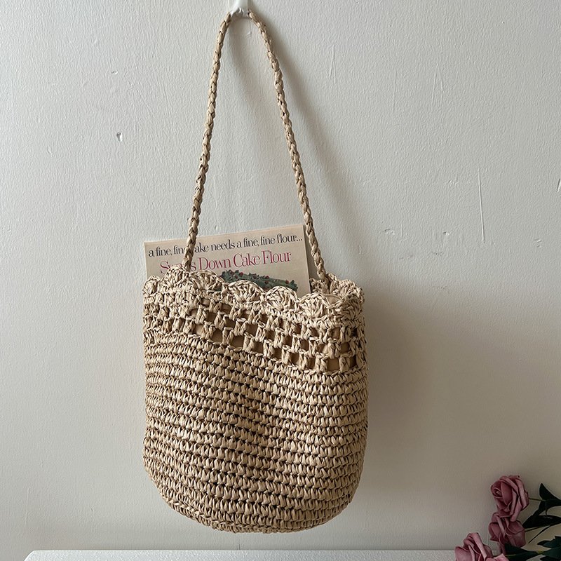 The Meadow Wave: Scalloped Open-Knit Straw Bucket Bag - Image 6