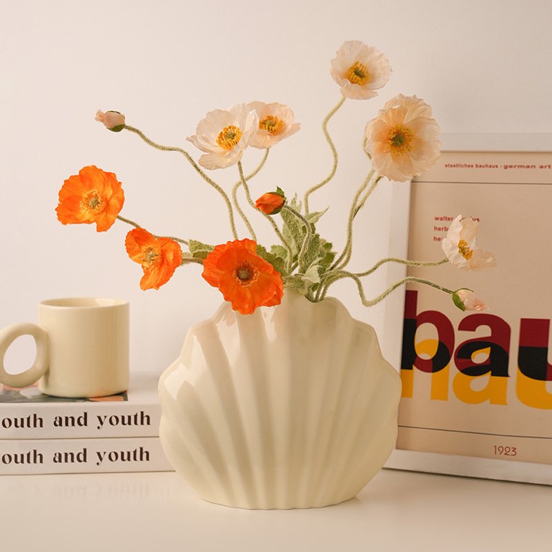 Premium Ceramic Ocean Shell Vase | Ceramic Scallop Shell Fluted Floral Vessel - Image 4