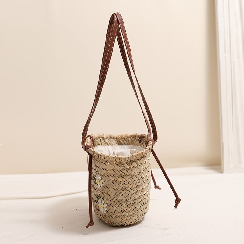 The Meadow Daisy Basket Tote: Embroidered Straw Market Bag - Image 6