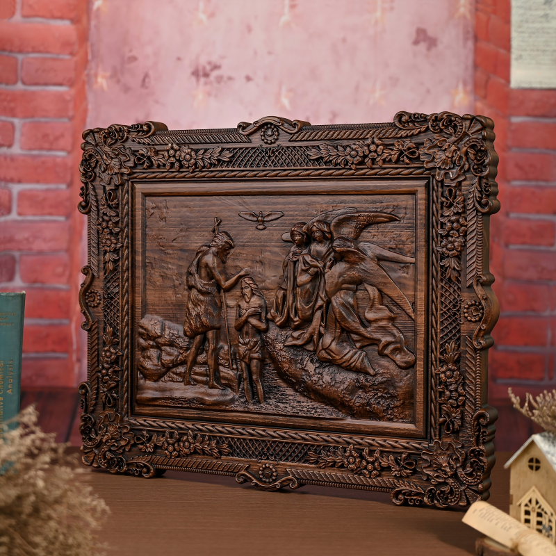 Baptism of Jesus 3D Relief Wooden Icon Baroque Framed Wall Decor - Image 3
