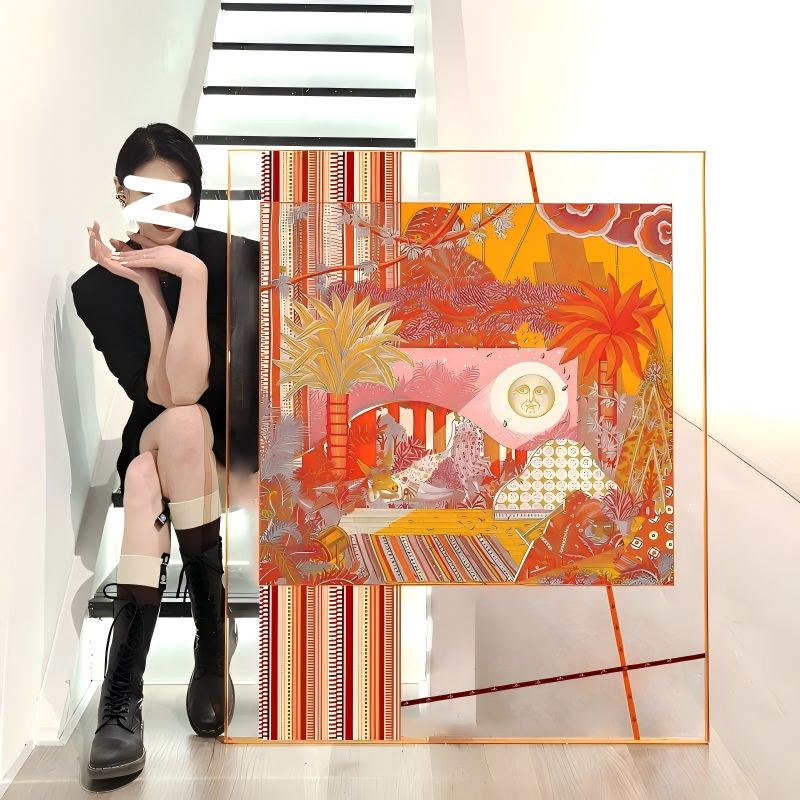 Mystical Tropical Safari Silk Scarf Wall Art, 3D Asymmetrical Floating Shadow Box Decor - Image 5