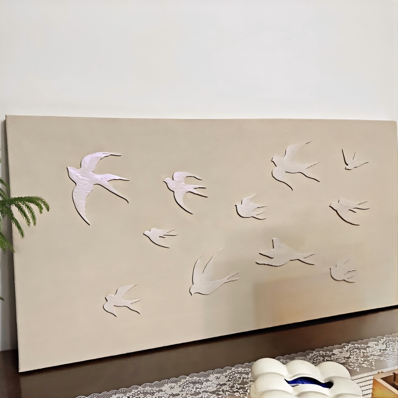 Minimalist 3D Textured Swallow Canvas Wall Art - Hand-Painted Retro Flying Birds Plaster Textural Painting for Living Room - Image 5