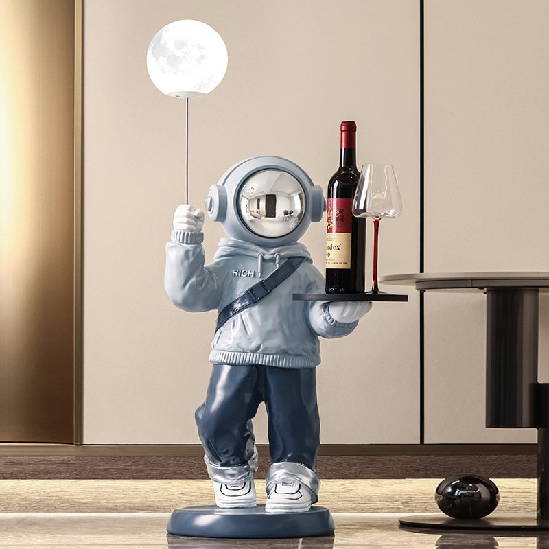 Cosmic Voyager "Rich" Astronaut Floor Sculpture | Luxury Moon Lamp & Valet Tray Stand - Image 3