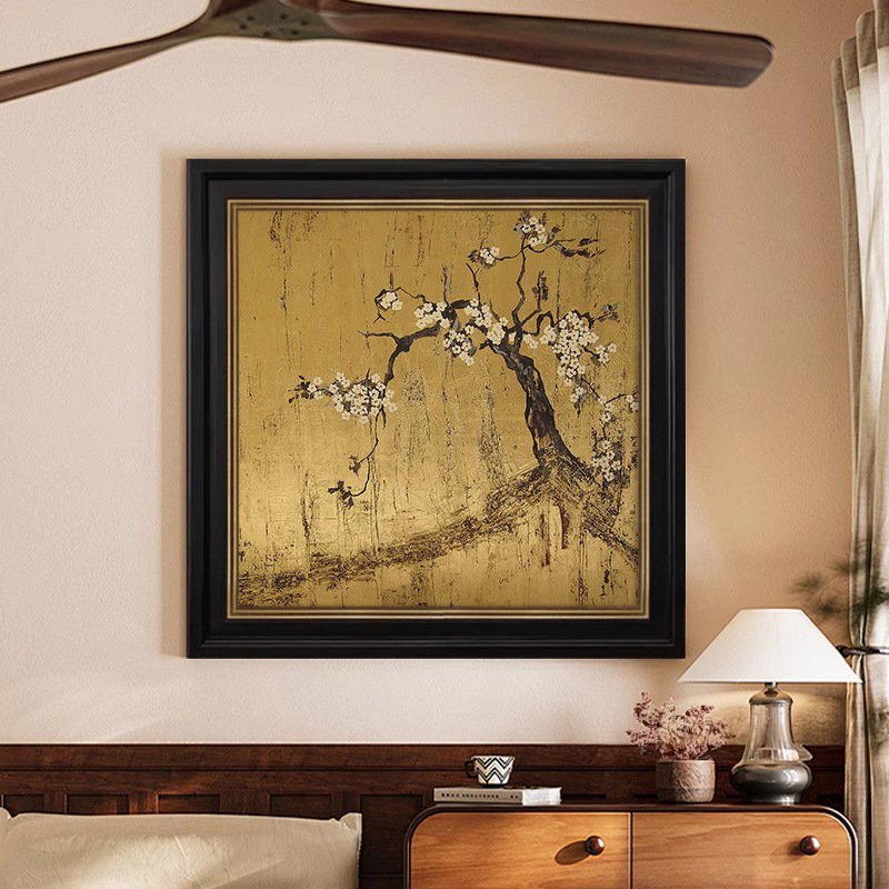 Hand Painted Gold Leaf Plum Blossom Chinoiserie Wall Art - Image 5