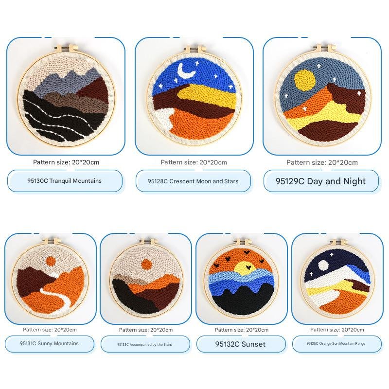 Star Moon Sunset Mountain Sea Punch Needle Round Hoop Decor Painting, Healing Night Sky Sunset Landscape Punch Needle DIY Craft Kit Wall & Table Ornament For Bedroom - Image 4