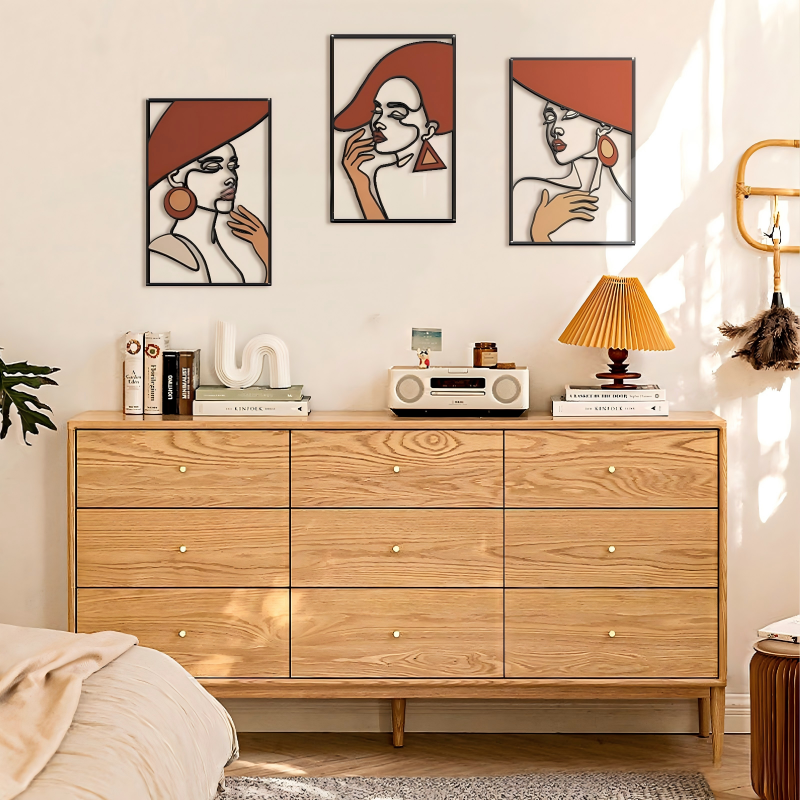 Minimalist Terracotta and Metal Wire Portrait Silhouette Wall Art Triptych Set - Image 4
