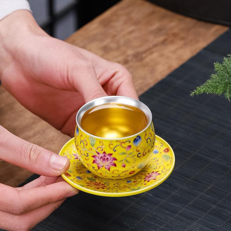 Premium Enamel-Style Porcelain & Silver Teacup Set - Image 5